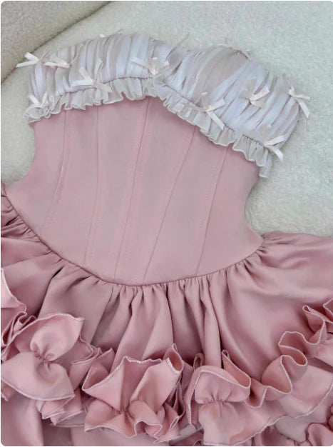 Vintage Pink Sweetheart Ruffle A-Line Tiered Short Party Dress Cocktail Dress Homecoming Dress DP6503