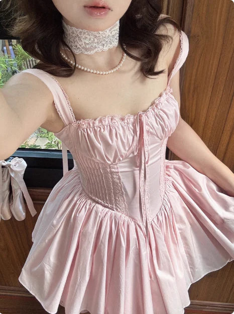 Vintage Spaghetti Strap Pleated A-Line Lace Short Party Dress Cocktail Dress Homecoming Dress DP6504