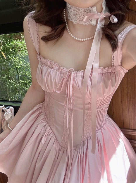 Vintage Spaghetti Strap Pleated A-Line Lace Short Party Dress Cocktail Dress Homecoming Dress DP6504