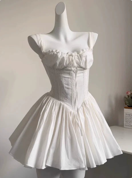 Vintage Spaghetti Strap Pleated A-Line Lace Short Party Dress Cocktail Dress Homecoming Dress DP6504