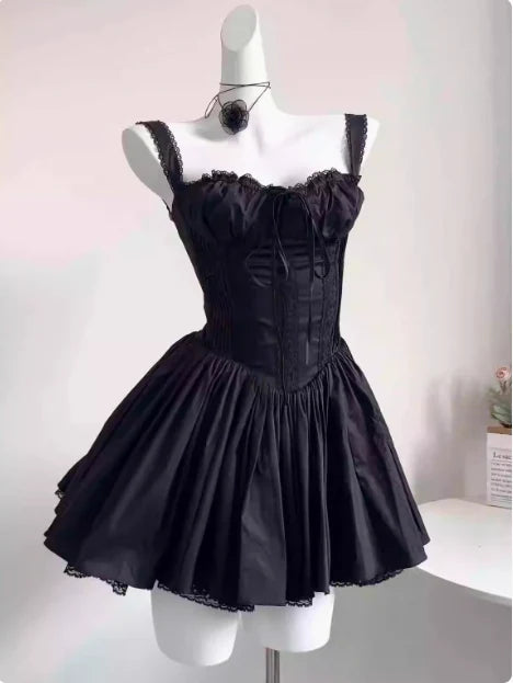 Vintage Spaghetti Strap Pleated A-Line Lace Short Party Dress Cocktail Dress Homecoming Dress DP6504