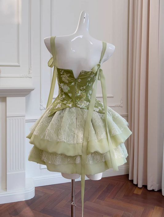 New Fashion Green Appliqued A-line Tiered Party Dresses Homecoming Dresses, DP5813
