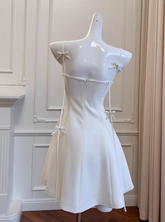 New Fashion White Bow Design A-line Spaghetti Strap Party Dresses Homecoming Dresses, DP5814