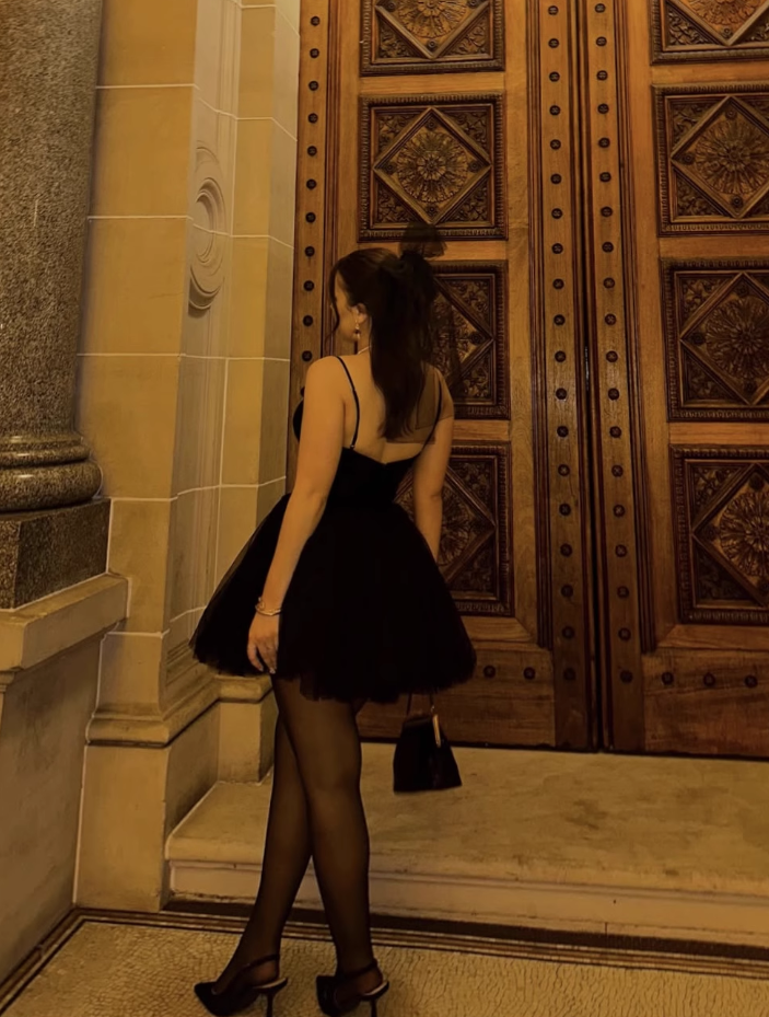 Robe de soirée trapèze noire à bretelles spaghetti en tulle, robe de bal, DP5870