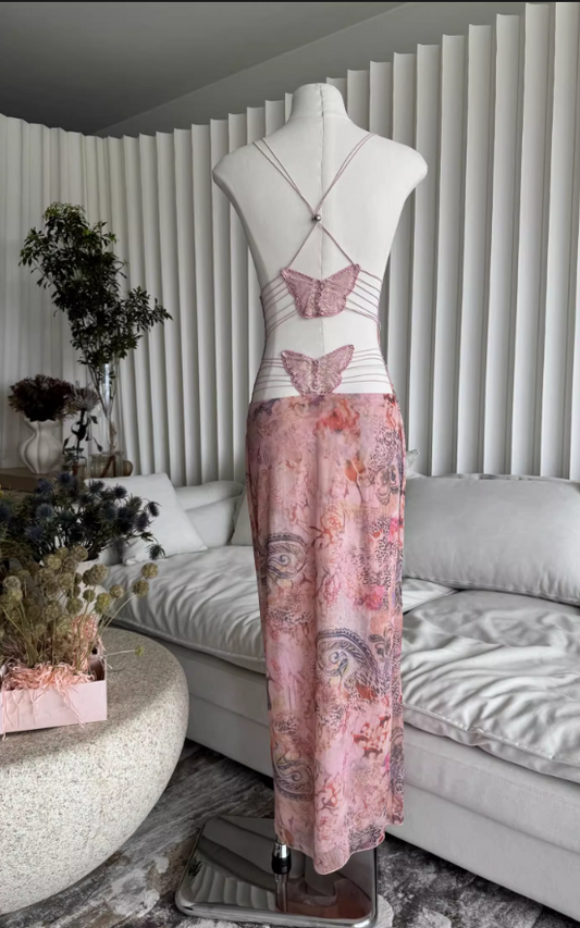 Süßes, rückenfreies A-Linien-Partykleid mit Spaghettiträgern, V-Ausschnitt und Blumenmuster für Damen, DP5899