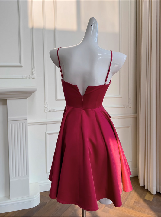 Vintage Red 3D Butterflies Design Spaghetti Strap Homecoming Dress, DP5953