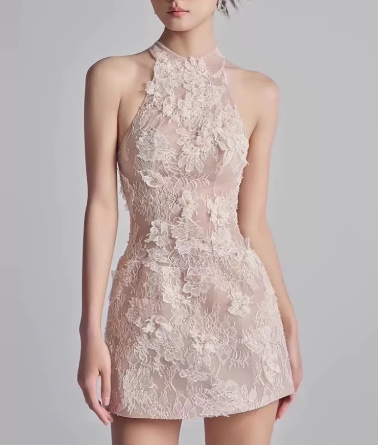 Vintage Beige Applique Sheath Short Party Dress Homecoming Dresses, DP5972