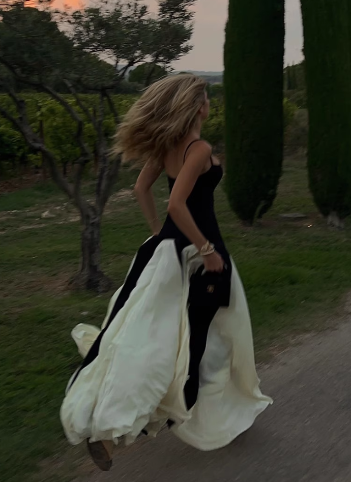 Vintage Black and White A-Line Prom Dress Spaghetti Strap Evening Dress Long Formal Dress, DP6608