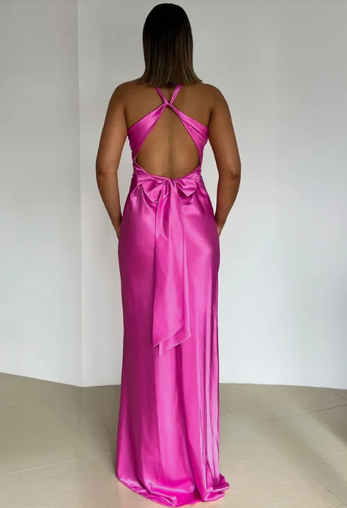 Elegant Satin Prom Dress Sheath Evening Gown Long Party Dress High Slit Formal Dress DP6723