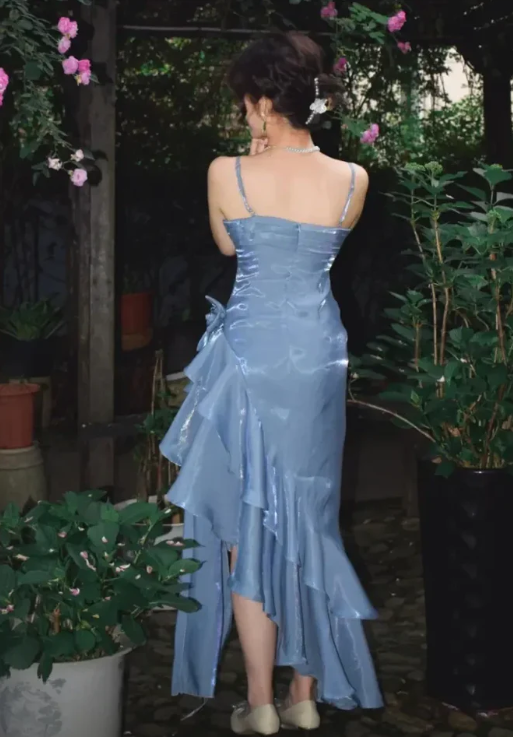 Robe de bal élégante en mousseline de soie, robe de soirée fourreau à bretelles spaghetti, robe de soirée formelle DP6728