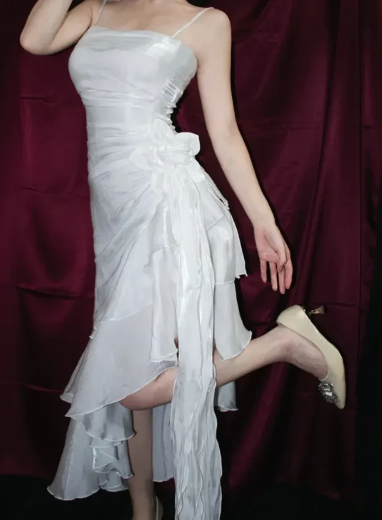 Robe de bal élégante en mousseline de soie, robe de soirée fourreau à bretelles spaghetti, robe de soirée formelle DP6728
