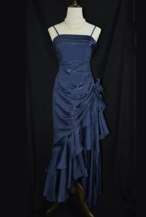 Robe de bal élégante en mousseline de soie, robe de soirée fourreau à bretelles spaghetti, robe de soirée formelle DP6728