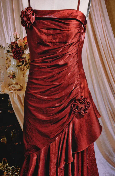 Elegant 3D Flower Satin Prom Dress Mermaid Evening Gown Party Dress Spaghetti Strap Formal Dress DP6729