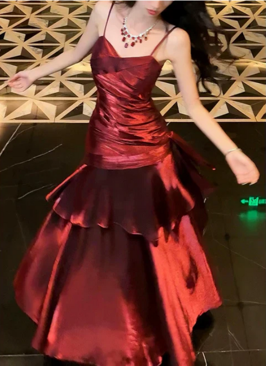 Elegant Satin Sweetheart Prom Dress Mermaid Spaghetti Strap Evening Gown Party Dress Long Formal Dress DP6732