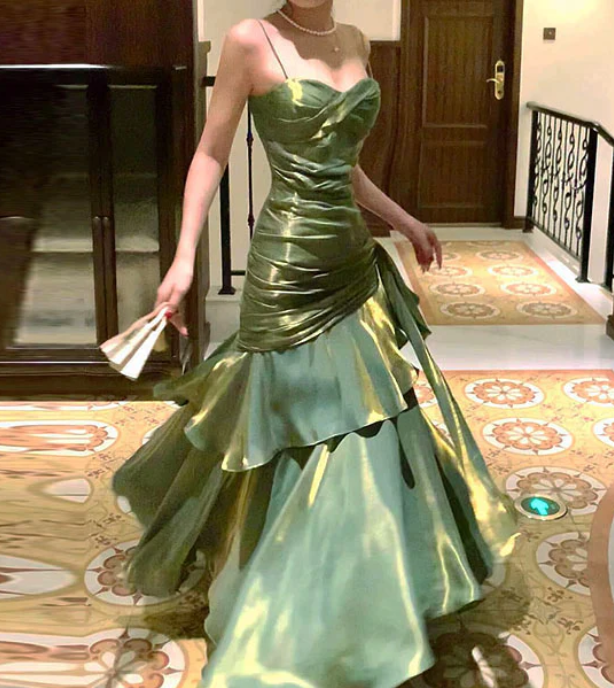 Elegant Satin Sweetheart Prom Dress Mermaid Spaghetti Strap Evening Gown Party Dress Long Formal Dress DP6732