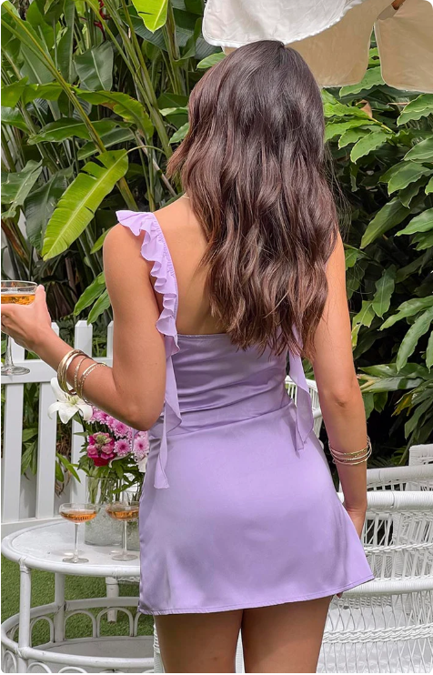 Vintage Lilac Sheath Homecoming Dress Satin Ruffles Party Dress Short Cocktail Dress DP6746