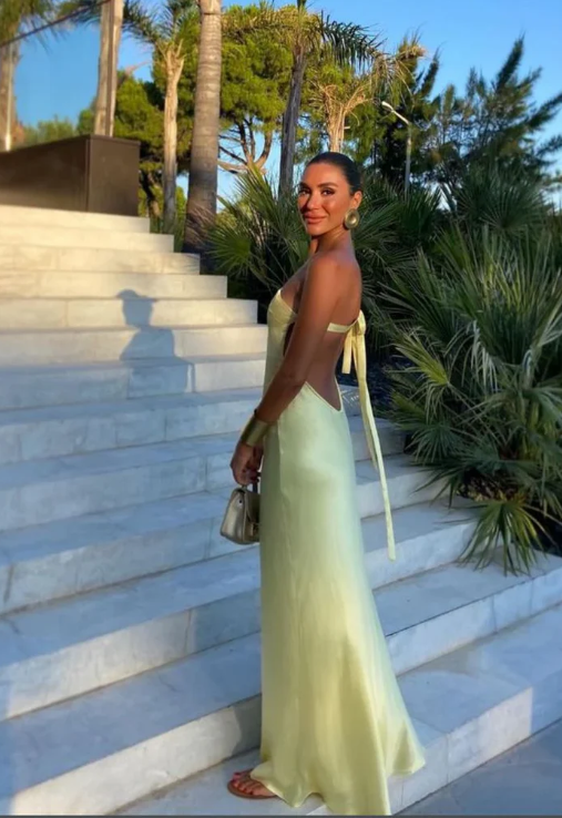 Elegant Yellow Satin Prom Dress One-shoulder Sheath Evening Gown Backless Party Dress Long Formal Dress DP6756