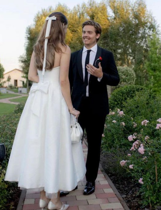 Elegant Simple White Square-neck Straps A-Line Ankle-length Wedding Dress DP6800