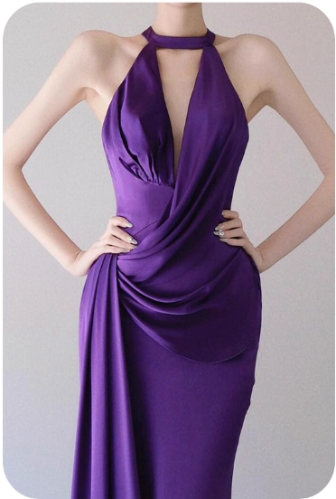 Elegant Purple V-neck Prom Dress Satin Evening Gown Sheath Party Dress Trailing Long Formal Dress DP6814