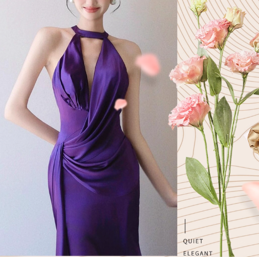 Elegant Purple V-neck Prom Dress Satin Evening Gown Sheath Party Dress Trailing Long Formal Dress DP6814