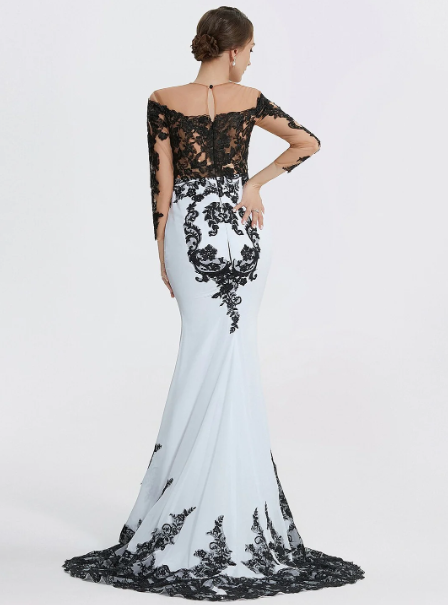 Elegant Applique Mermaid Mother of Bride Dress Jewel Neck Evening Gown Long Formal Dress DP6850