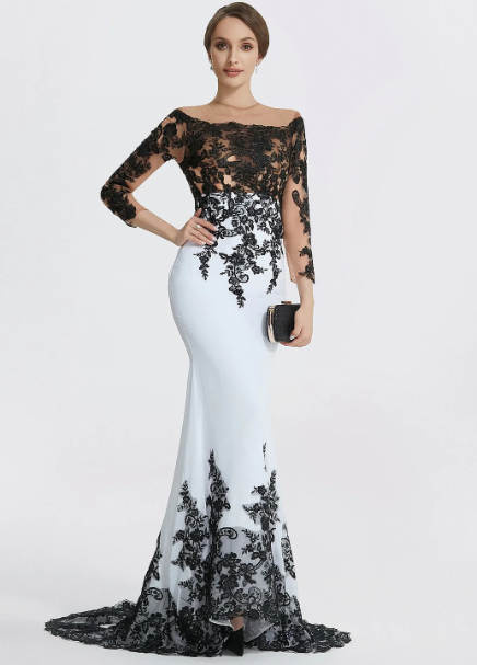 Elegant Applique Mermaid Mother of Bride Dress Jewel Neck Evening Gown Long Formal Dress DP6850
