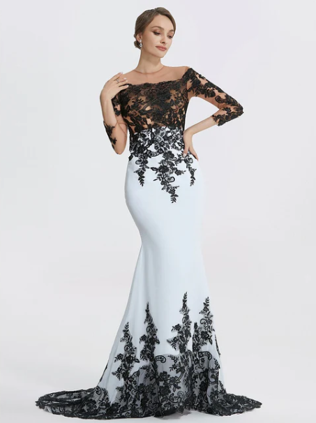 Elegant Applique Mermaid Mother of Bride Dress Jewel Neck Evening Gown Long Formal Dress DP6850