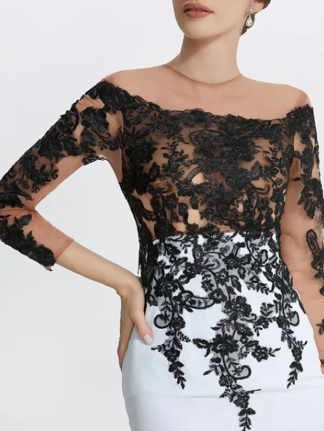 Elegant Applique Mermaid Mother of Bride Dress Jewel Neck Evening Gown Long Formal Dress DP6850