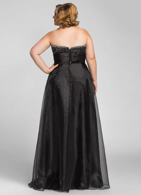 Elegant Black Sweetheart A-Line Beaded Mother of Bride Dress Strapless Evening Gown Long Formal Dress DP6856