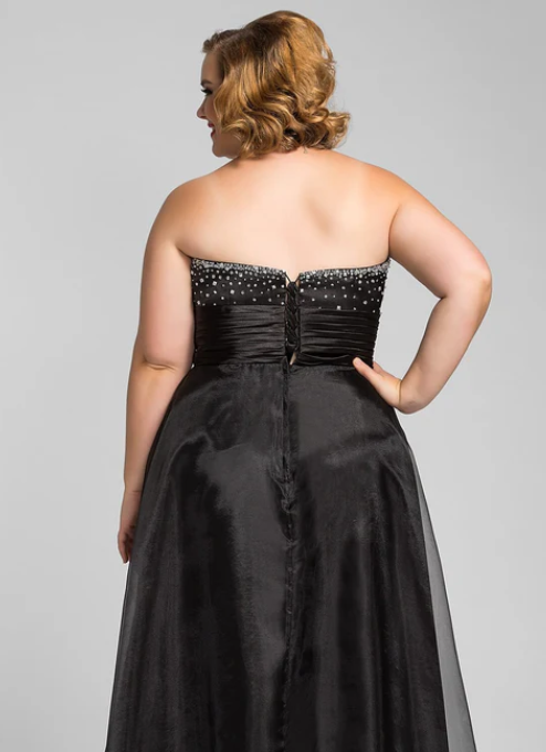Elegant Black Sweetheart A-Line Beaded Mother of Bride Dress Strapless Evening Gown Long Formal Dress DP6856