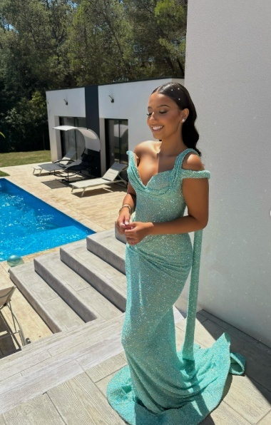 Robe de bal vintage turquoise à paillettes scintillantes, robe de soirée fourreau asymétrique, robe de soirée longue et formelle DP6870