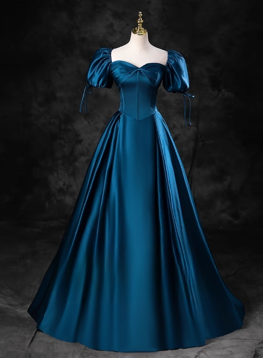 Vintage Satin A-Line Sweet 16 Quinceanera Off-the-shoulder Evening Dress Sweetheart Floor Length Ball Gown DP6897