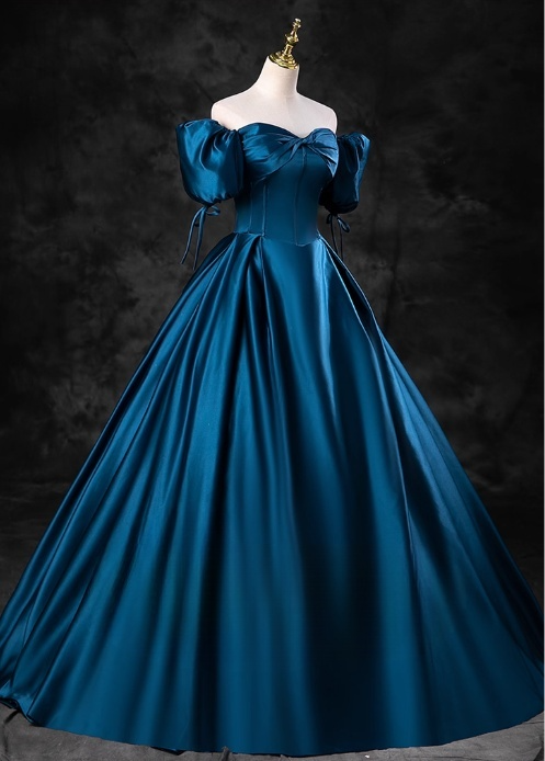 Vintage Satin A-Line Sweet 16 Quinceanera Off-the-shoulder Evening Dress Sweetheart Floor Length Ball Gown DP6897