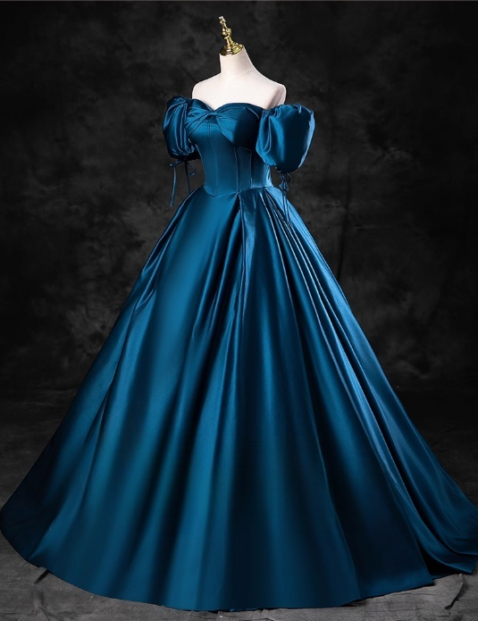 Vintage Satin A-Line Sweet 16 Quinceanera Off-the-shoulder Evening Dress Sweetheart Floor Length Ball Gown DP6897