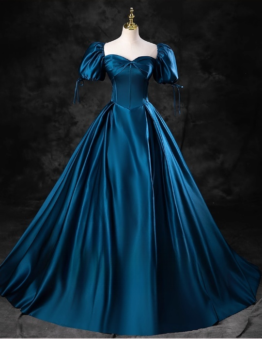 Vintage Satin A-Line Sweet 16 Quinceanera Off-the-shoulder Evening Dress Sweetheart Floor Length Ball Gown DP6897
