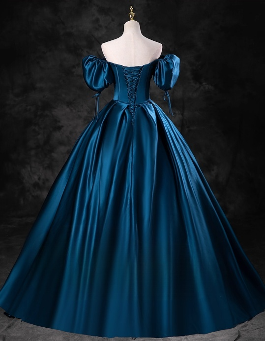 Vintage Satin A-Line Sweet 16 Quinceanera Off-the-shoulder Evening Dress Sweetheart Floor Length Ball Gown DP6897