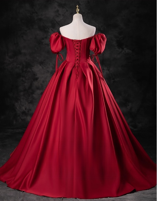 Vintage Satin A-Line Sweet 16 Quinceanera Off-the-shoulder Evening Dress Sweetheart Floor Length Ball Gown DP6897