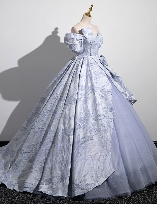Vintage A-Line Off-the-shoulder Sweet 16 Quinceanera Ruffled Evening Dress Floor Length Ball Gown DP6899