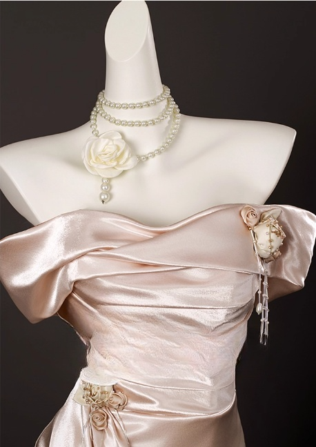 Vintage Champagne Pink Satin 3D Flowers Beaded Prom Dress Sheath Off-the-shoulder Evening Gown High Slit Party Dress Long Formal Dress DP6901