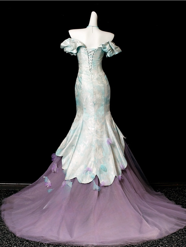 Chic Embroidery Beaded Mermaid Off-the-shoulder Prom Dress 3D Butterflies Evening Gown Party Dress Long Formal Dress DP6902