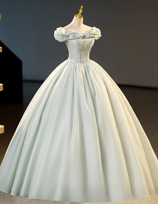 Vintage Sage Green Off-the-shoulder Prom Dress Beaded Evening Gown A-Line Party Dress Long Formal Dress DP6906