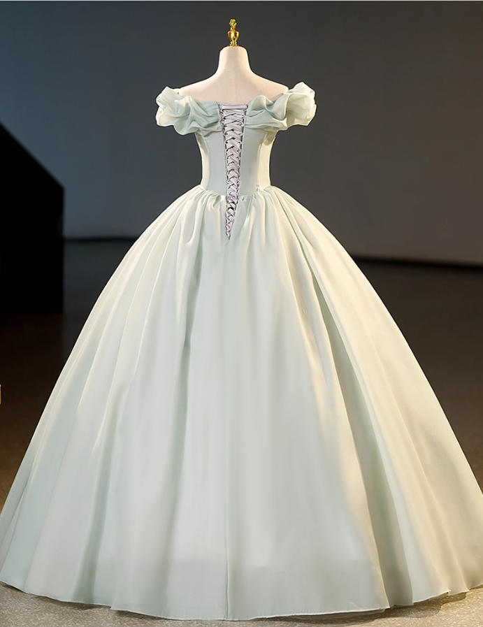 Vintage Sage Green Off-the-shoulder Prom Dress Beaded Evening Gown A-Line Party Dress Long Formal Dress DP6906