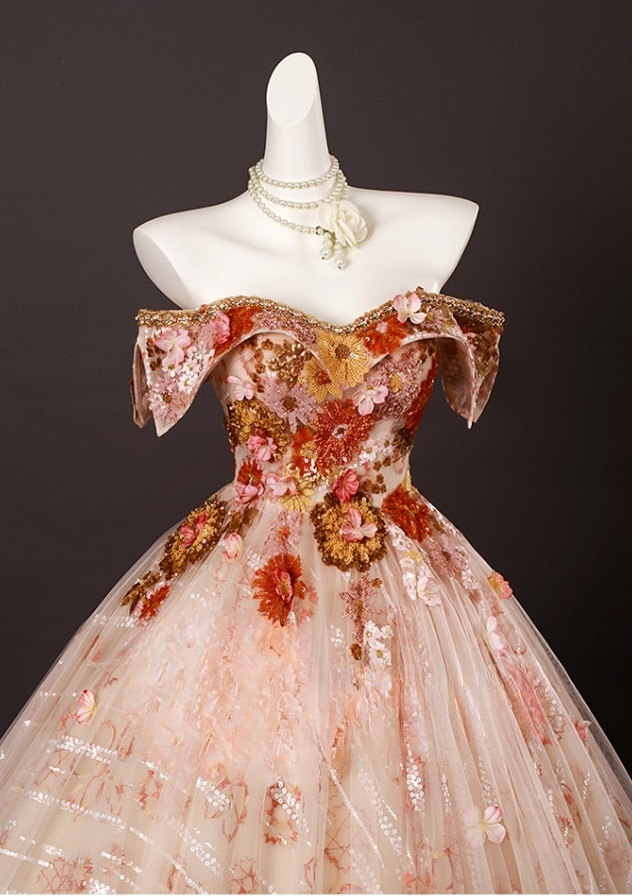 Vintage Floral Sequin Beaded Tulle Sweet 16 Quinceanera Sweetheart Off-the-shoulder Sweetheart Evening Dress A-Line Floor Length Ball Gown DP6913