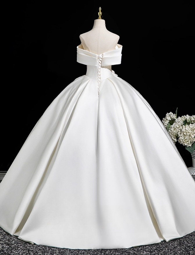 Elegant White Satin 3D Flowers Sweet 16 Quinceanera A-Line Off-the-shoulder Evening Dress Floor Length Ball Gown DP6929