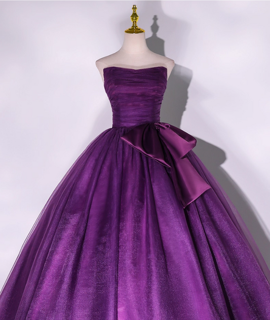 Chic Purple Strapless Prom Dress A-Line Evening Gown Tulle Party Dress Long Formal Dress DP6936