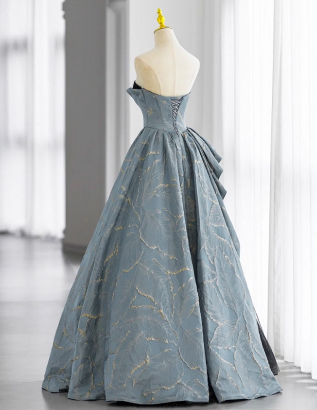 Elegant Sky Blue Retro Print Sweet 16 Quinceanera A-Line Strapless Sweetheart Evening Dress Floor Length Ball Gown DP6938