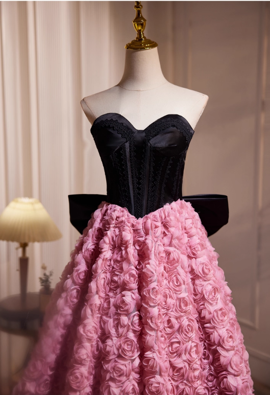 Vintage Sweetheart 3D Flowers Prom Dress A-Line Evening Gown Strapless Party Dress Formal Dress DP6953