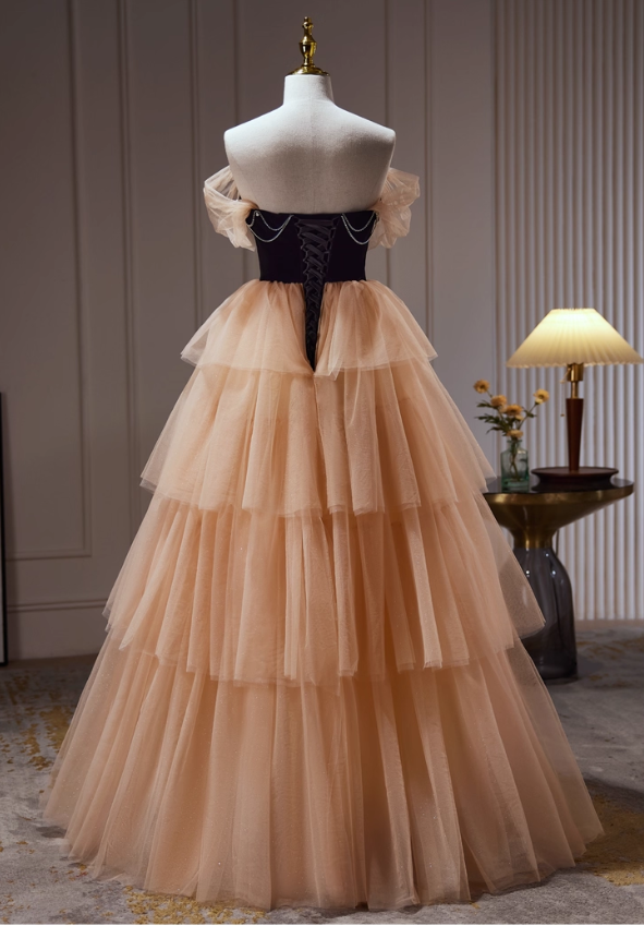 Robe de bal vintage en tulle, décolleté en cœur, coupe trapèze, sans bretelles, épaules dénudées, robe de soirée longue à volants, DP6956