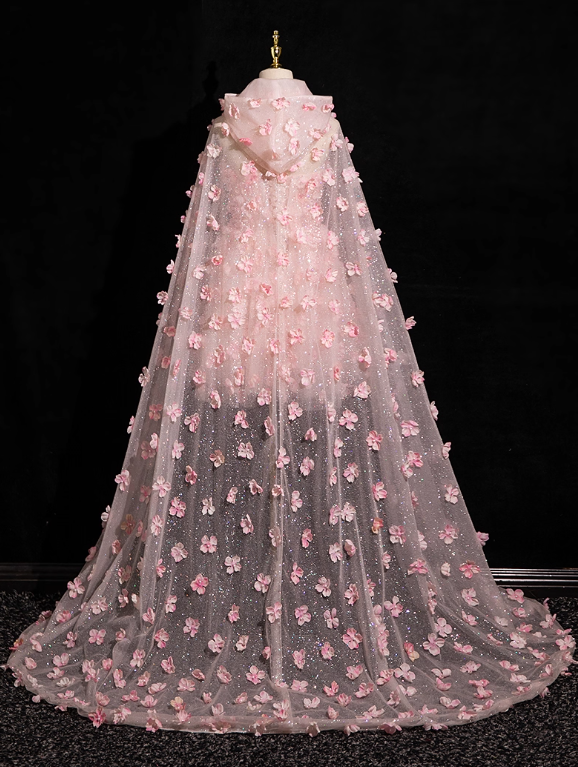 Vintage Pink 3D Flowers Strapless A-Line Tulle Cloak Design Homecoming Dress Party Dress Short Cocktail Dress DP6972