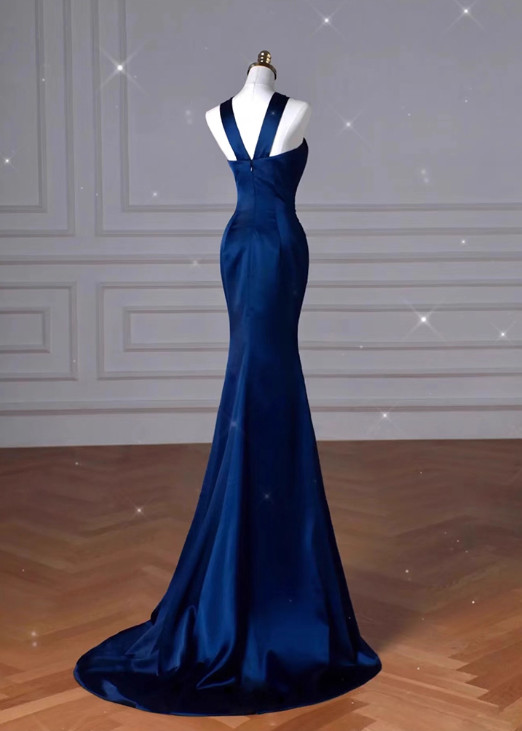 Vintage Royal Blue Satin Prom Dress Mermaid Evening Gown Party Dress Formal Dress DP6978